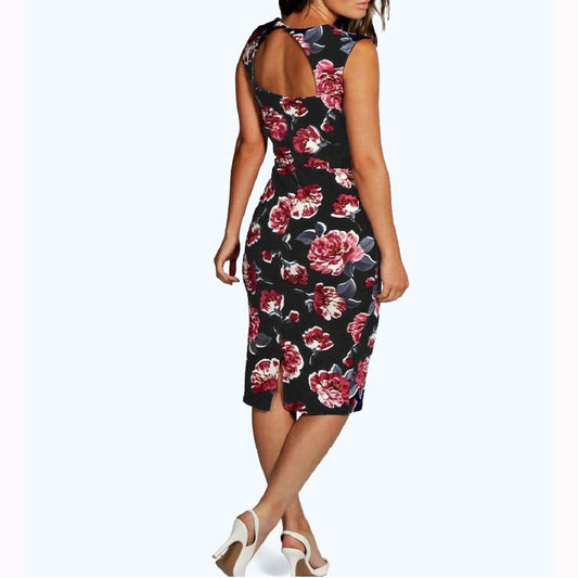 Vintage Floral Print Cocktail Bodycon Pencil Dress