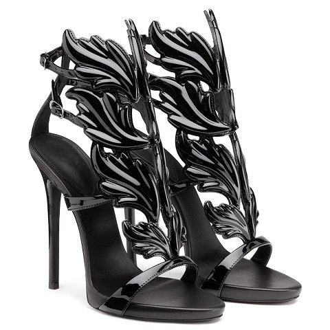 Leather Sandals Gold Leaf Flame Gladiator Sandal Shoes Party Dress Shoe Patent High Heel Sandals