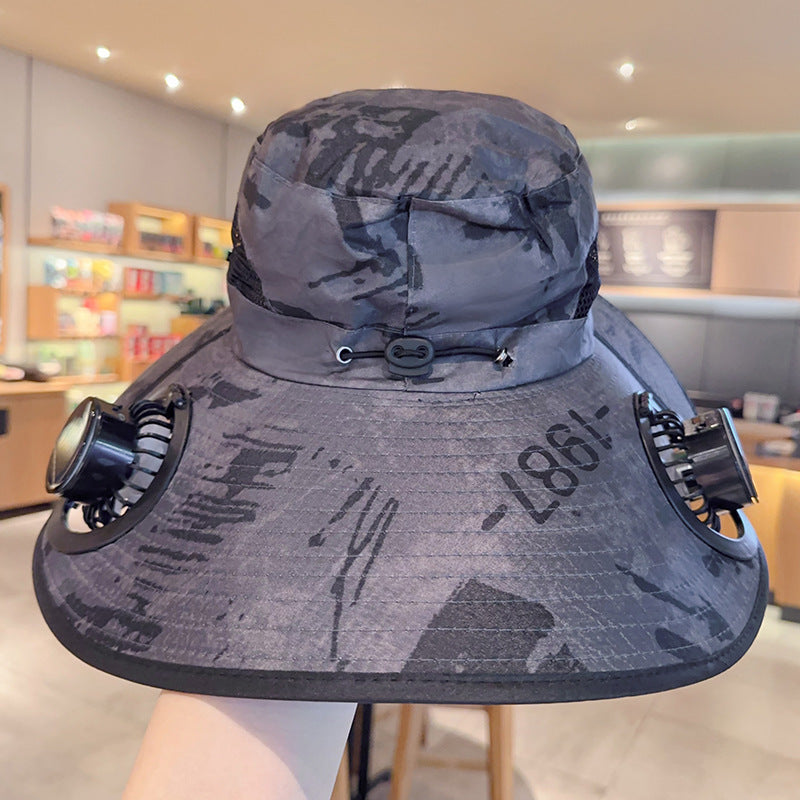 Electric Fan Solar Powered large brim hat outdoor sunshade hat