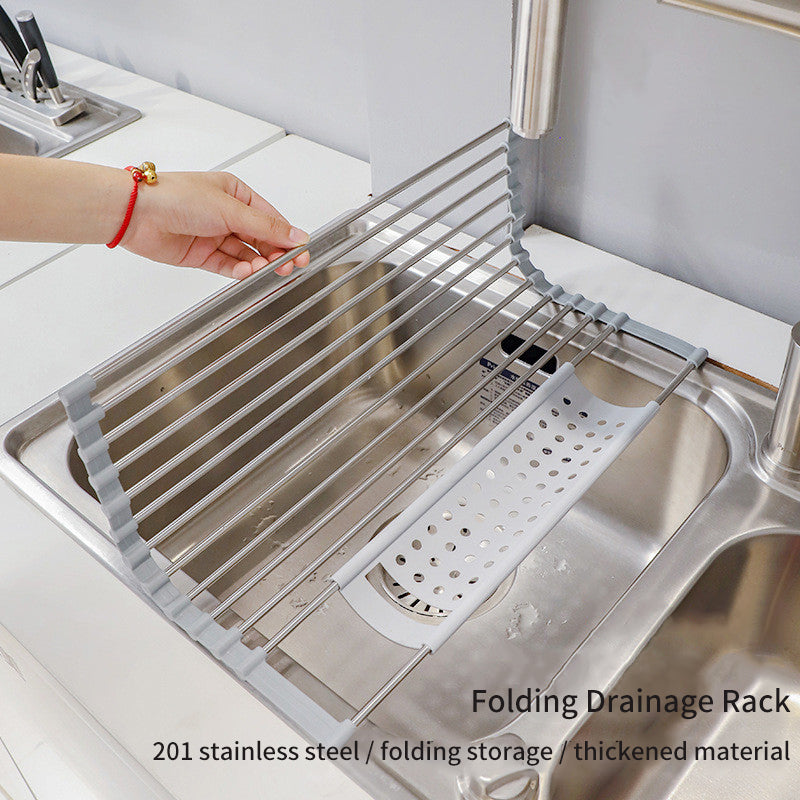 Stainless Steel Collapsible Drain Rack Household Sink Drip Rack Dish Washing Basin Fruit And Vegetable Dishes Chopsticks Water Filtering Rack