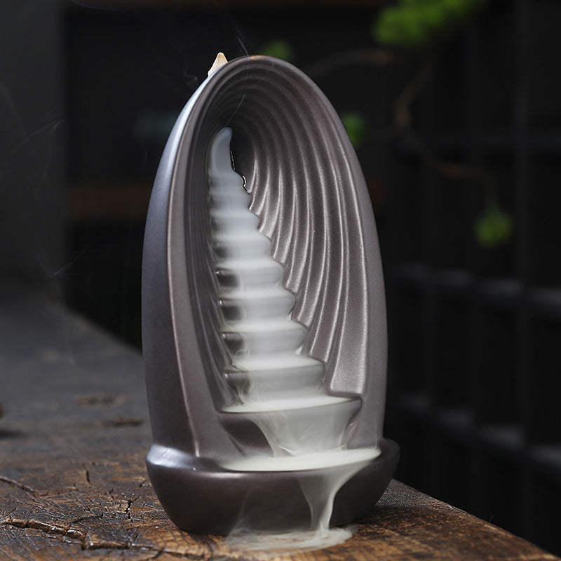 Back Flow Incense Burner Alpine Flowing Water Ceramic Tower Incense Burner