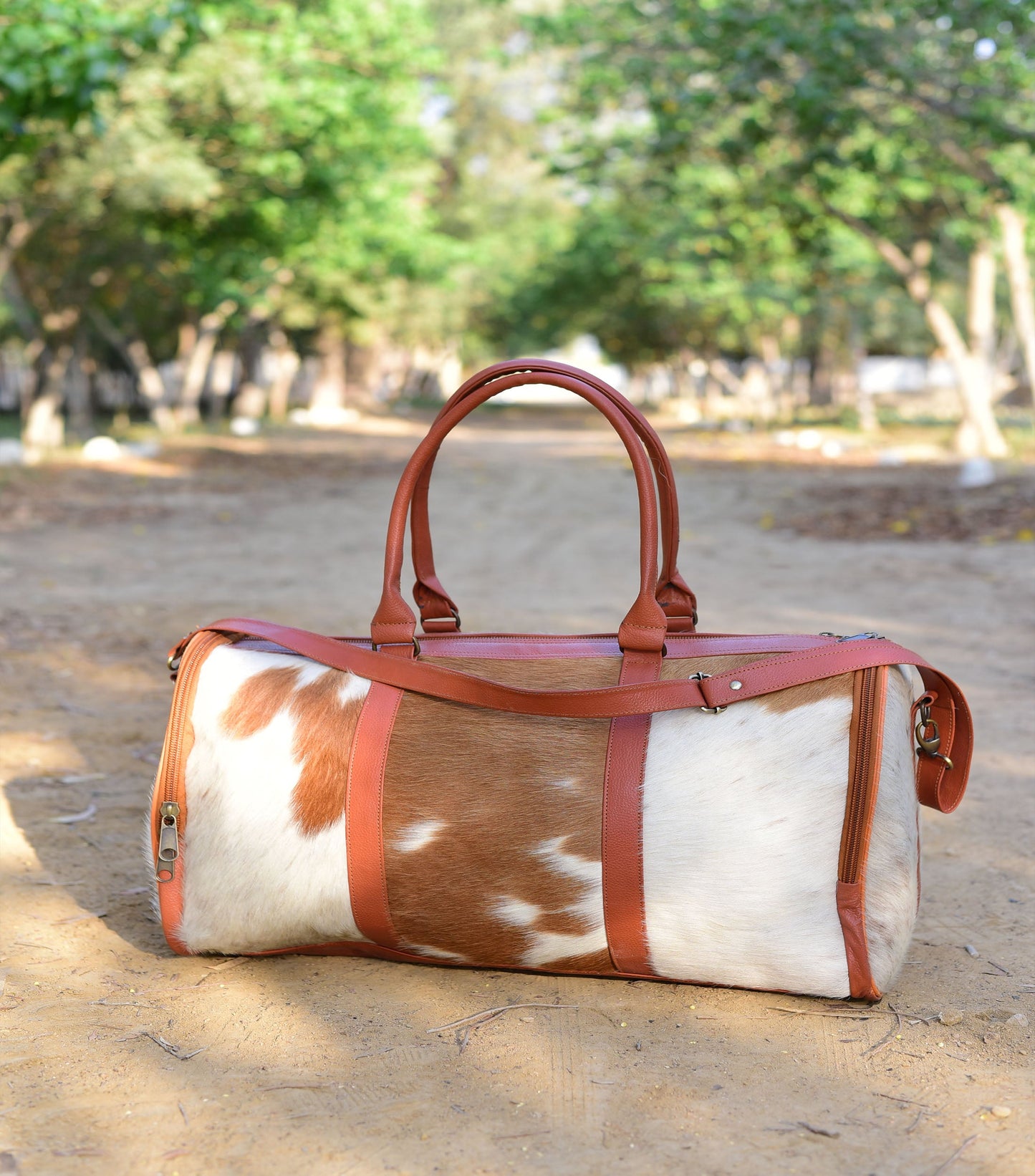 Leather Duffle Bag - Brown & White, Stylish Travel Companion, Perfect for Weekend Getaways, Unique Gift for Travelers