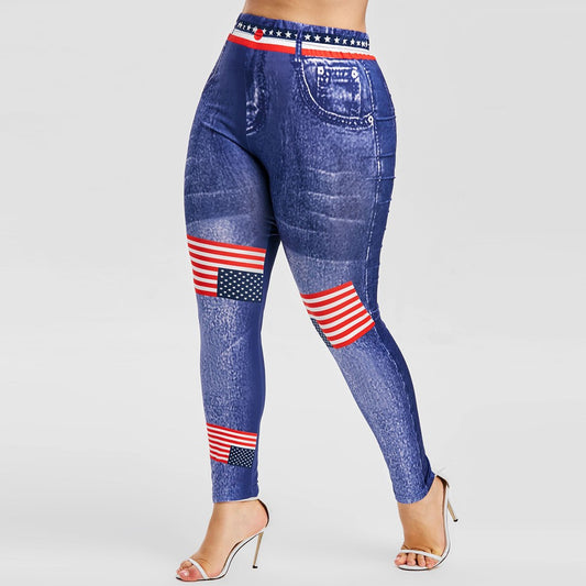 High Waist 3D Denim Jean U.S.A. Flag Print Yoga Leggings