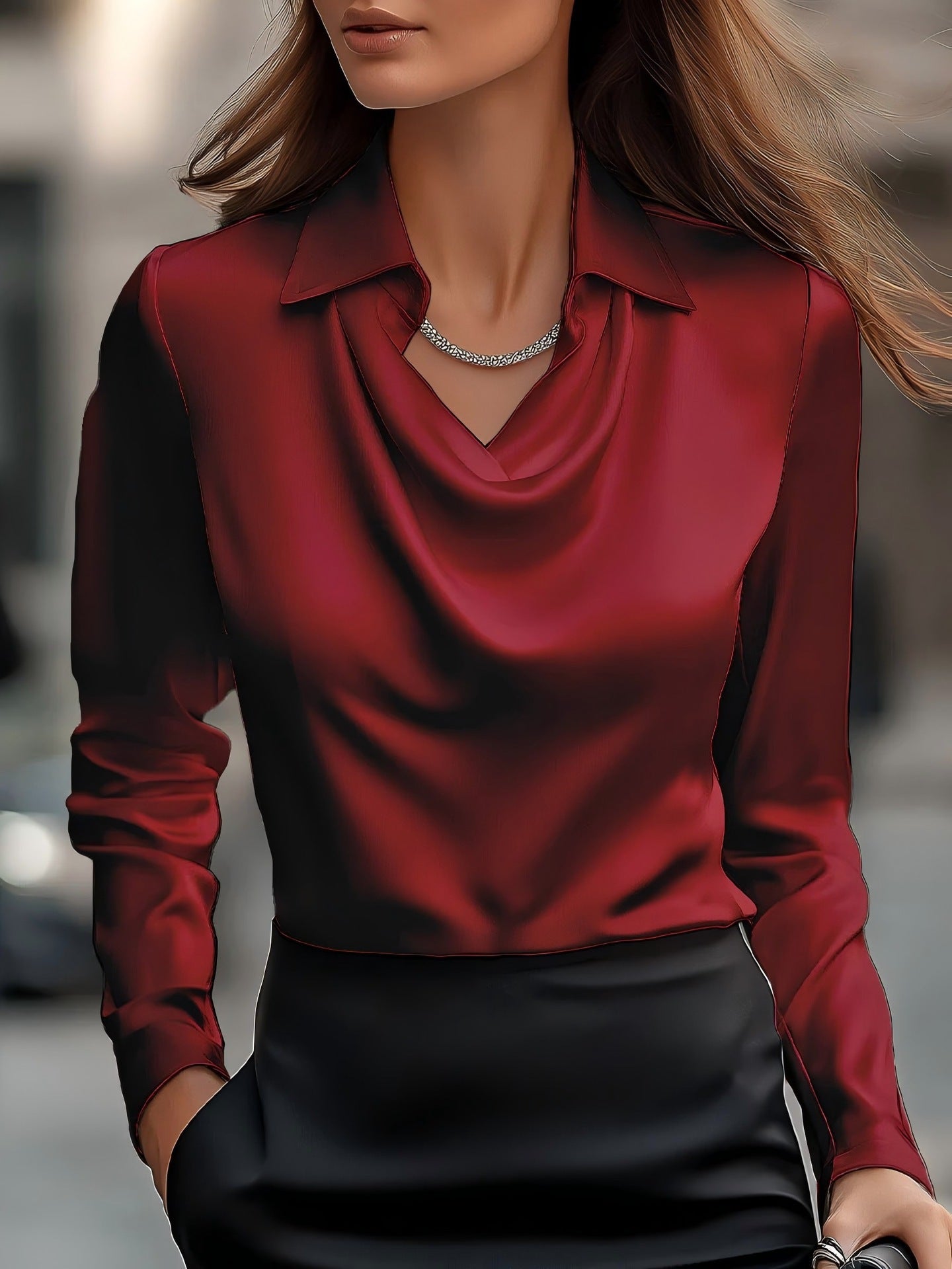 Printed minimalist swing collar shirt collar women's top