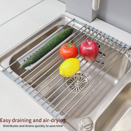 Stainless Steel Collapsible Drain Rack Household Sink Drip Rack Dish Washing Basin Fruit And Vegetable Dishes Chopsticks Water Filtering Rack