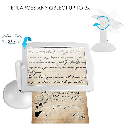 Screen Shaped Magnifier 360 Degree Rotating Bracket Desktop Magnifying Glass with LED Lights