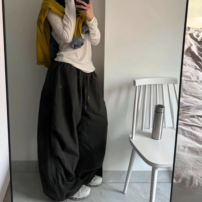 Vintage Quick-Dry Casual Pants for Women, High Waist, Loose Fit Embroidery, Pleated, Waterproof Workwear, Jazz Dance Streetwear Pants