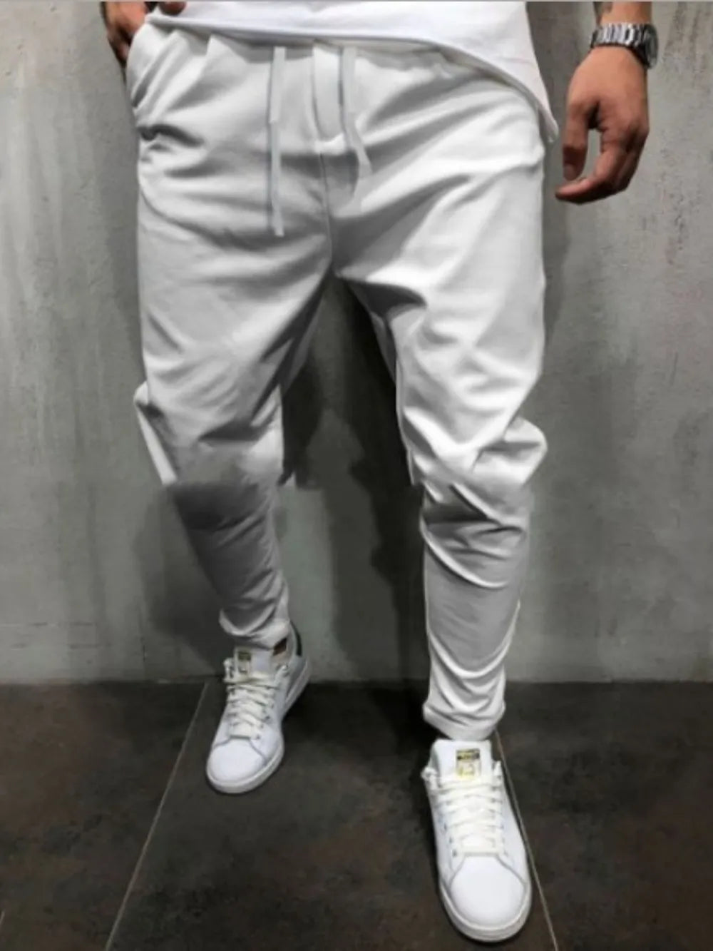 Men's Plus Size Drawstring Cropped Slim Pants