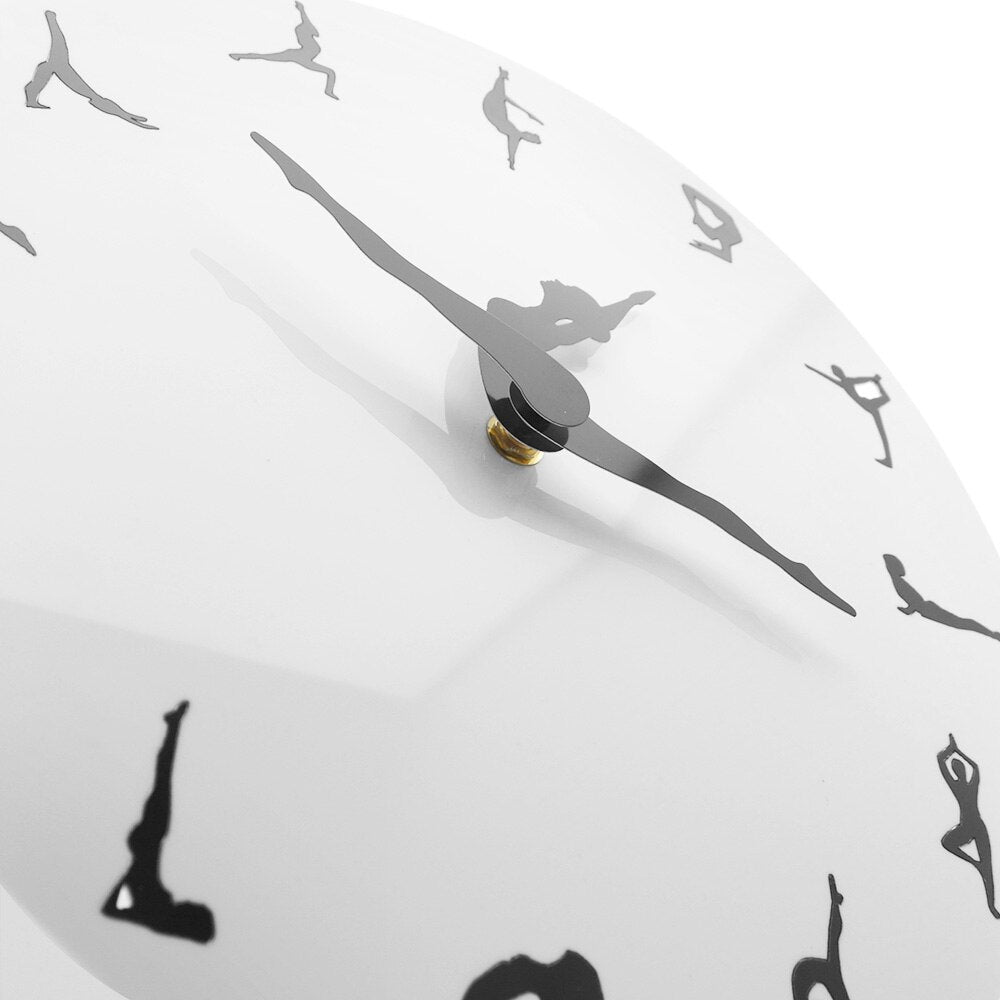 Yoga Postures Wall Clock GYM Fitness Flexible Girl Silent Modern Clock