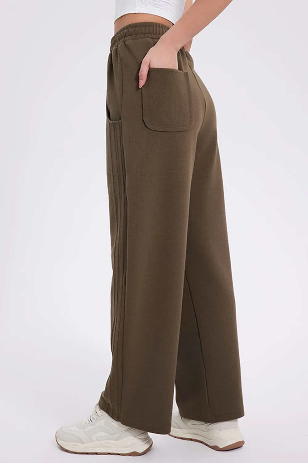 Elastic Waist Straight Leg Pants with Pockets