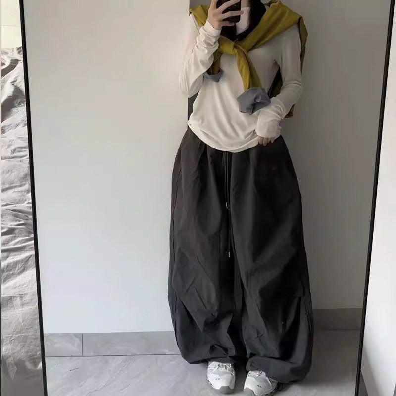 Vintage Quick-Dry Casual Pants for Women, High Waist, Loose Fit Embroidery, Pleated, Waterproof Workwear, Jazz Dance Streetwear Pants