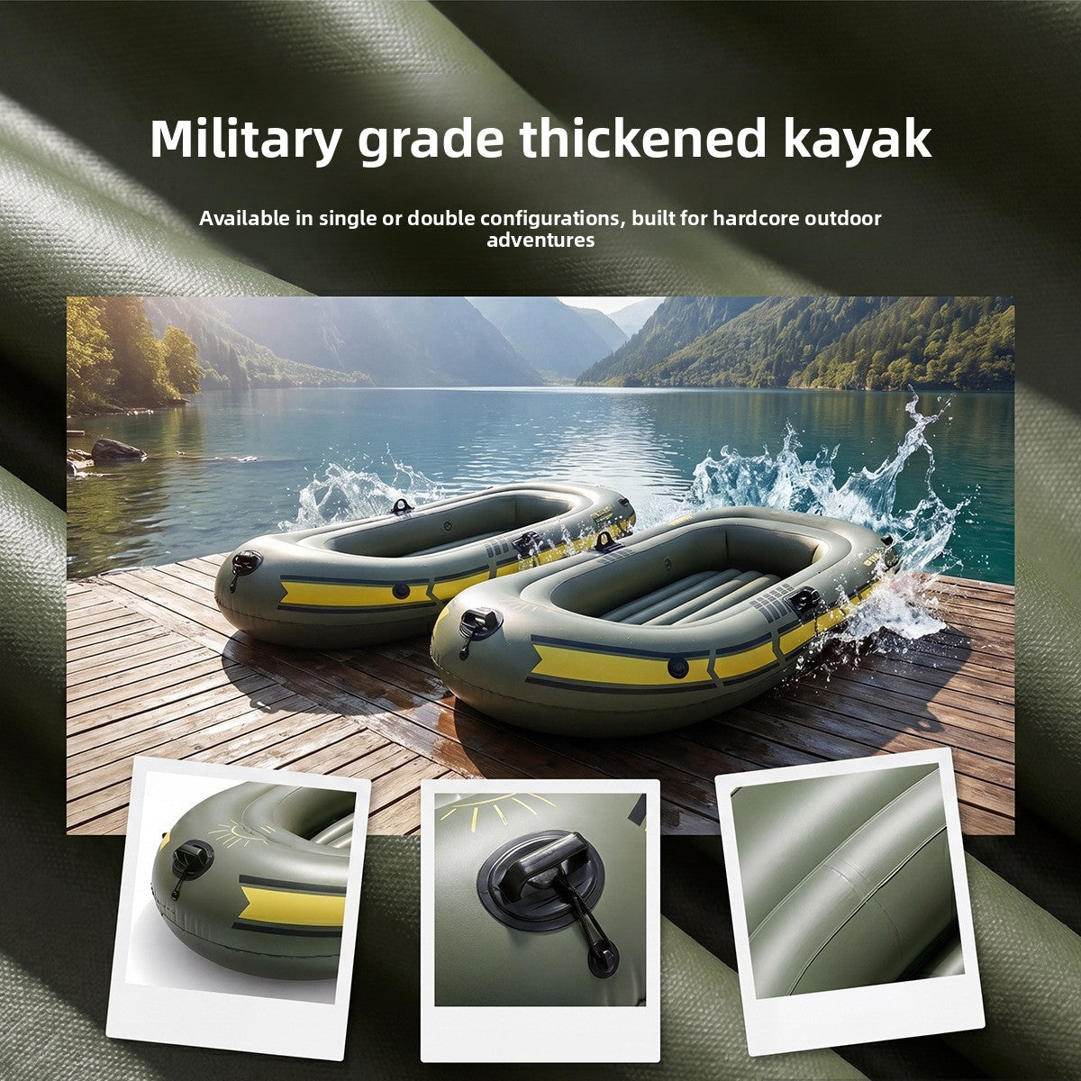 Military-grade PVC inflatable kayak, rigid and foldable boat, extra-thick