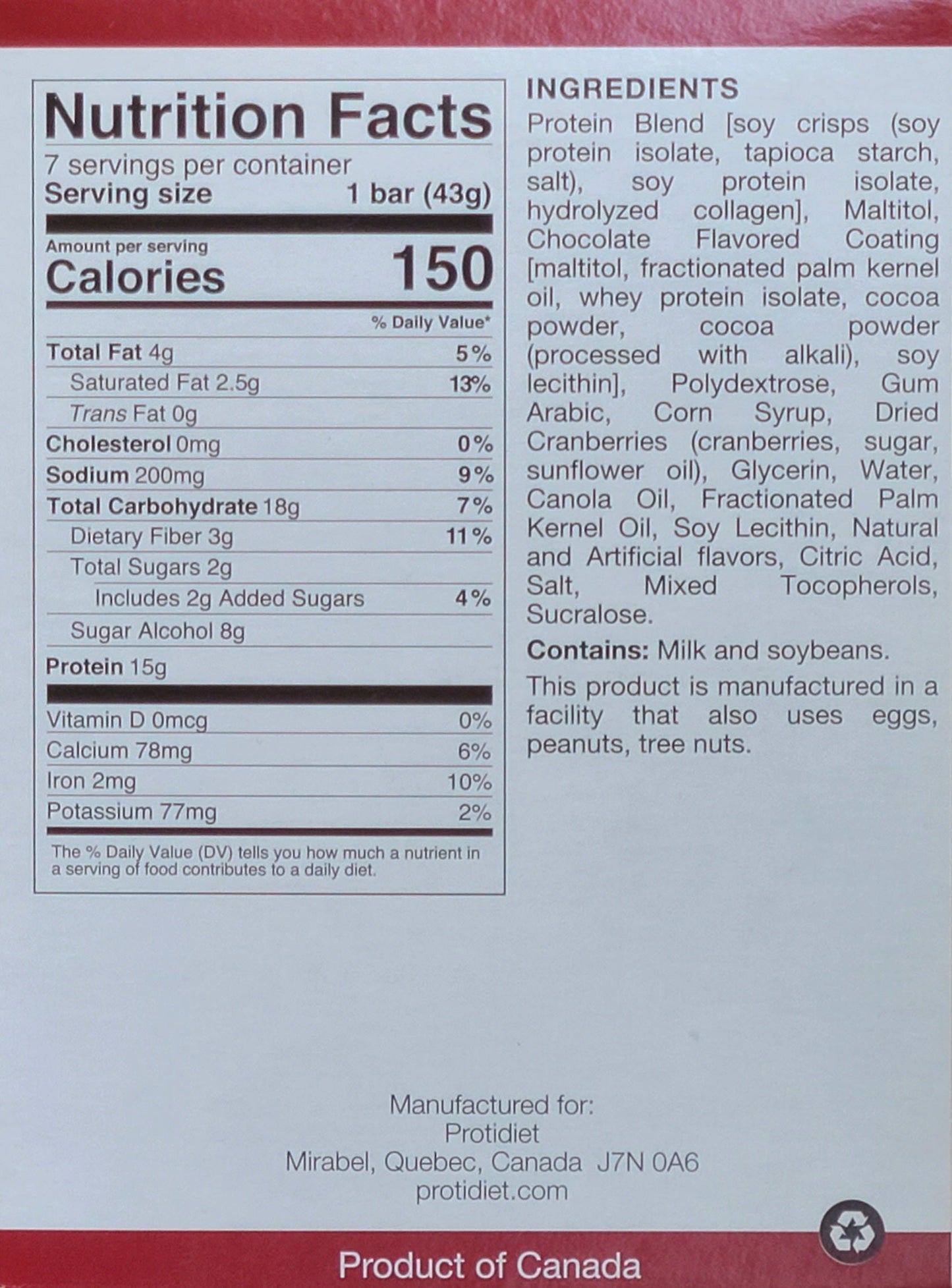 Raspberry Dark Chocolate Squares - ProtiDiet