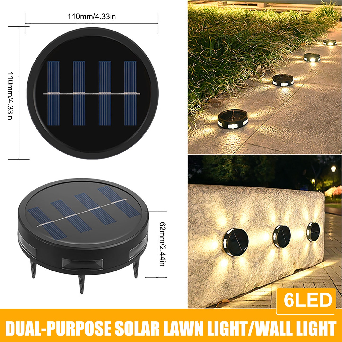 2 Solar Powered Ground Lights Floor Wall Fence Step Path Garden Lamp