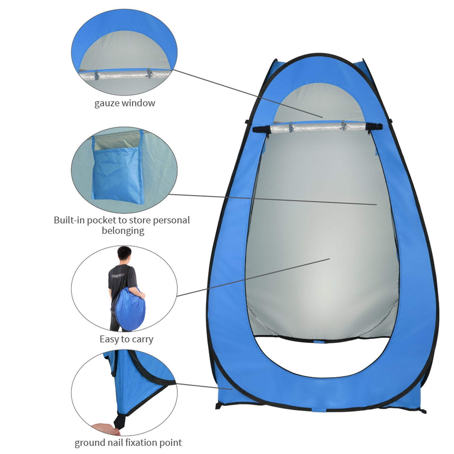 Portable Pop Up Toilet Shower Tent Changing Room Dressing Tent Camping Shelter (Blue)