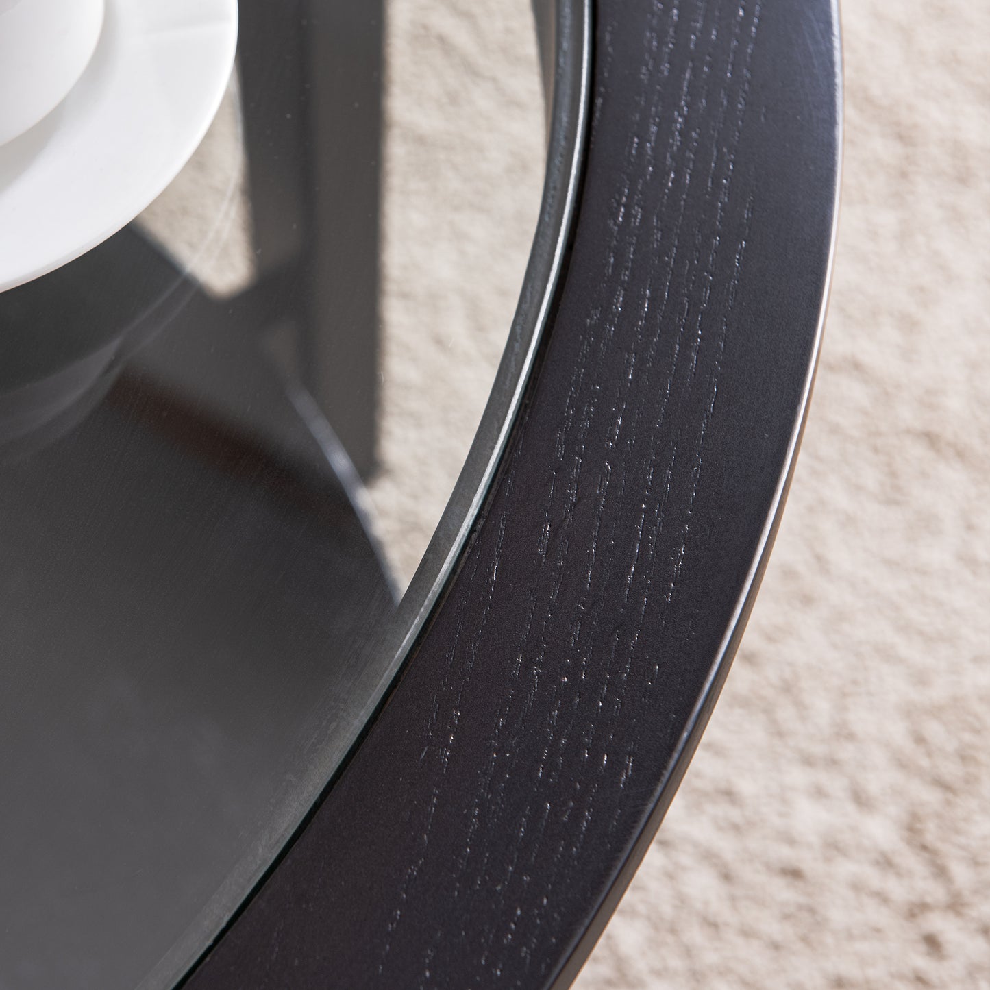 Round glass top solid wood storage coffee table, black