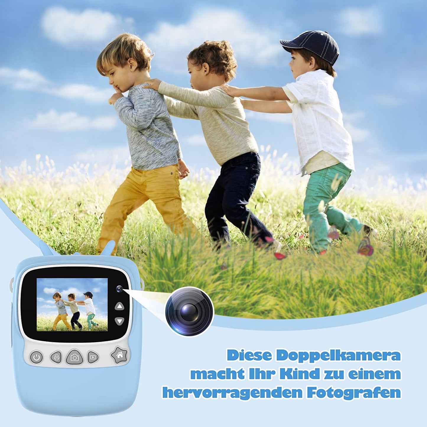 Childrens Camera, 30MP Instant WiFi 1080P Digital 2.4 inch with 32GB TF Card, (Powder Blue)