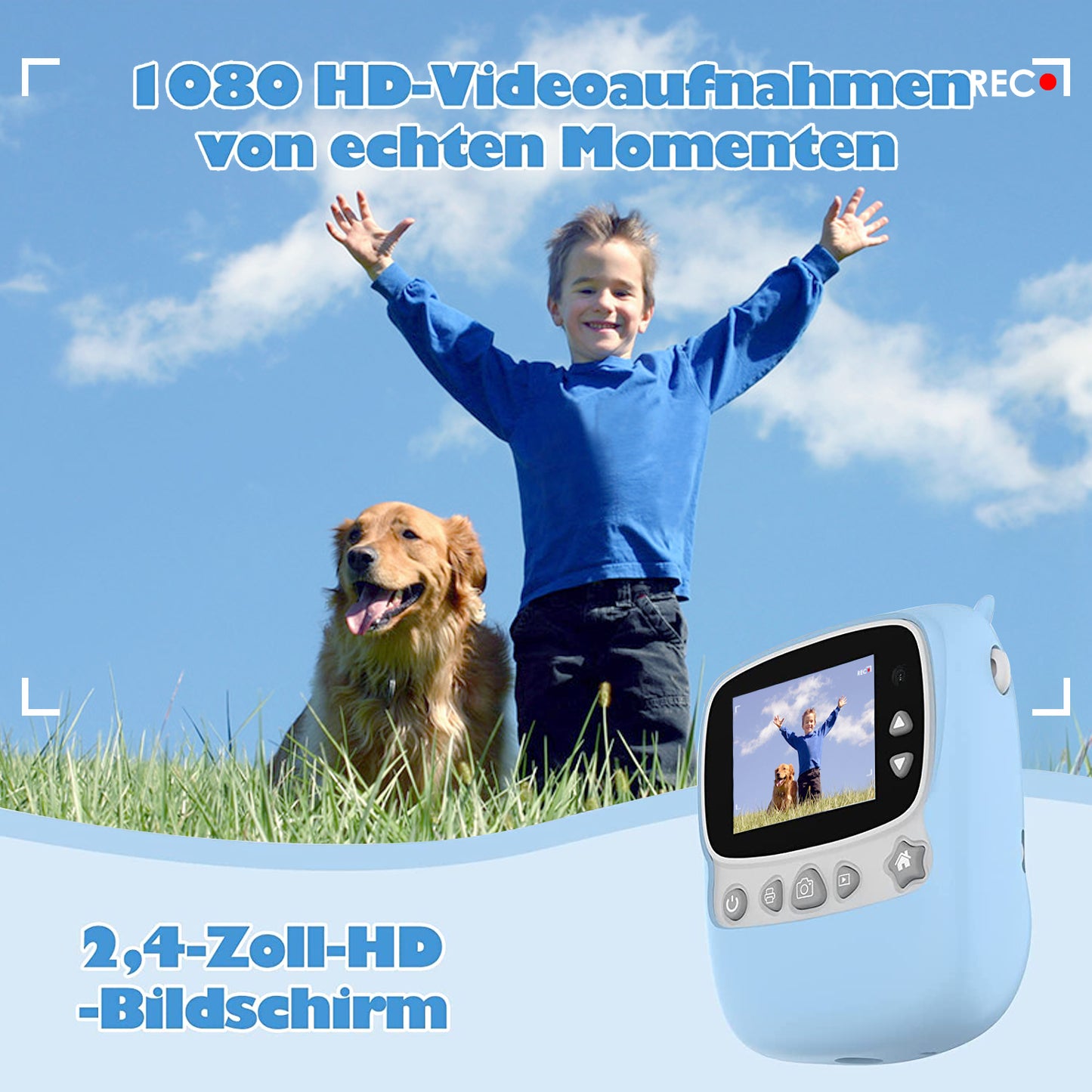 Childrens Camera, 30MP Instant WiFi 1080P Digital 2.4 inch with 32GB TF Card, (Powder Blue)