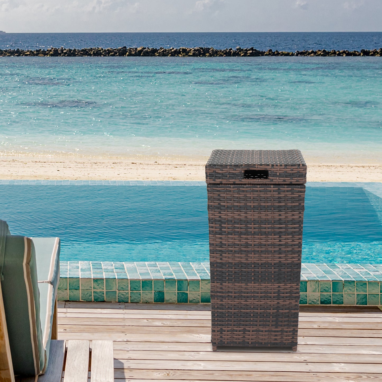 Iron Frame Rattan Trash Can - Brown