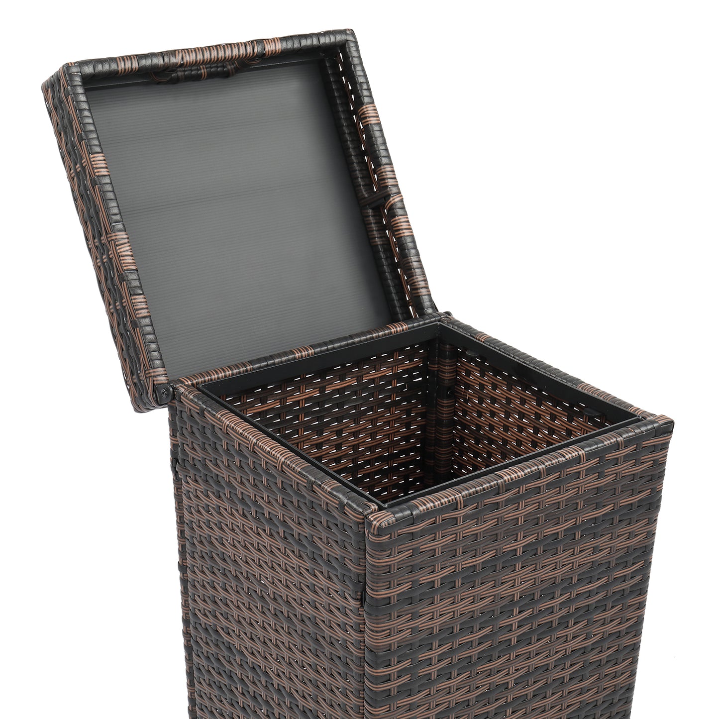 Iron Frame Rattan Trash Can - Brown