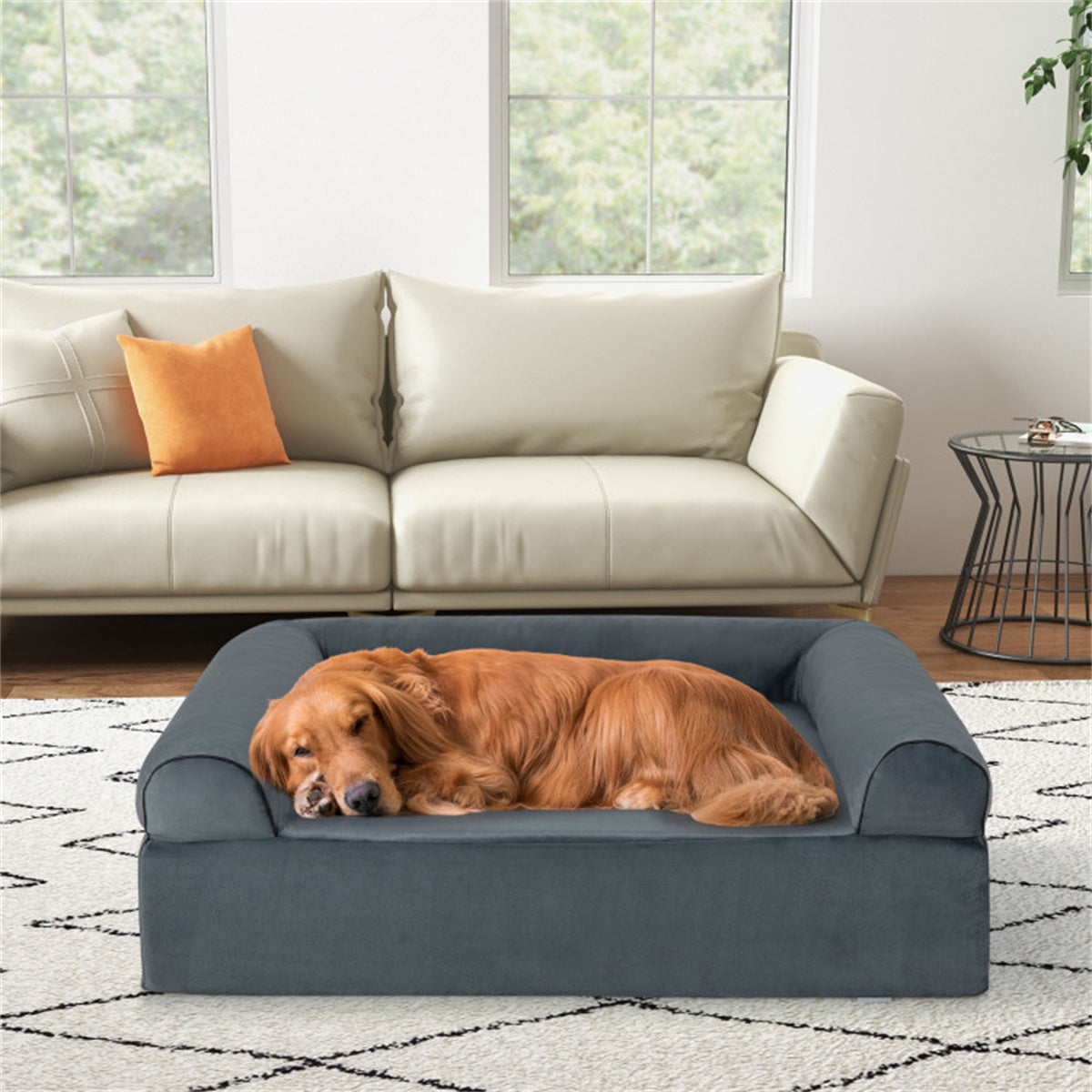 40" Orthopedic Dog Sofa Dog Bed Memory Foam Pet Bed Pet Sofa with Headrest for Large Dogs