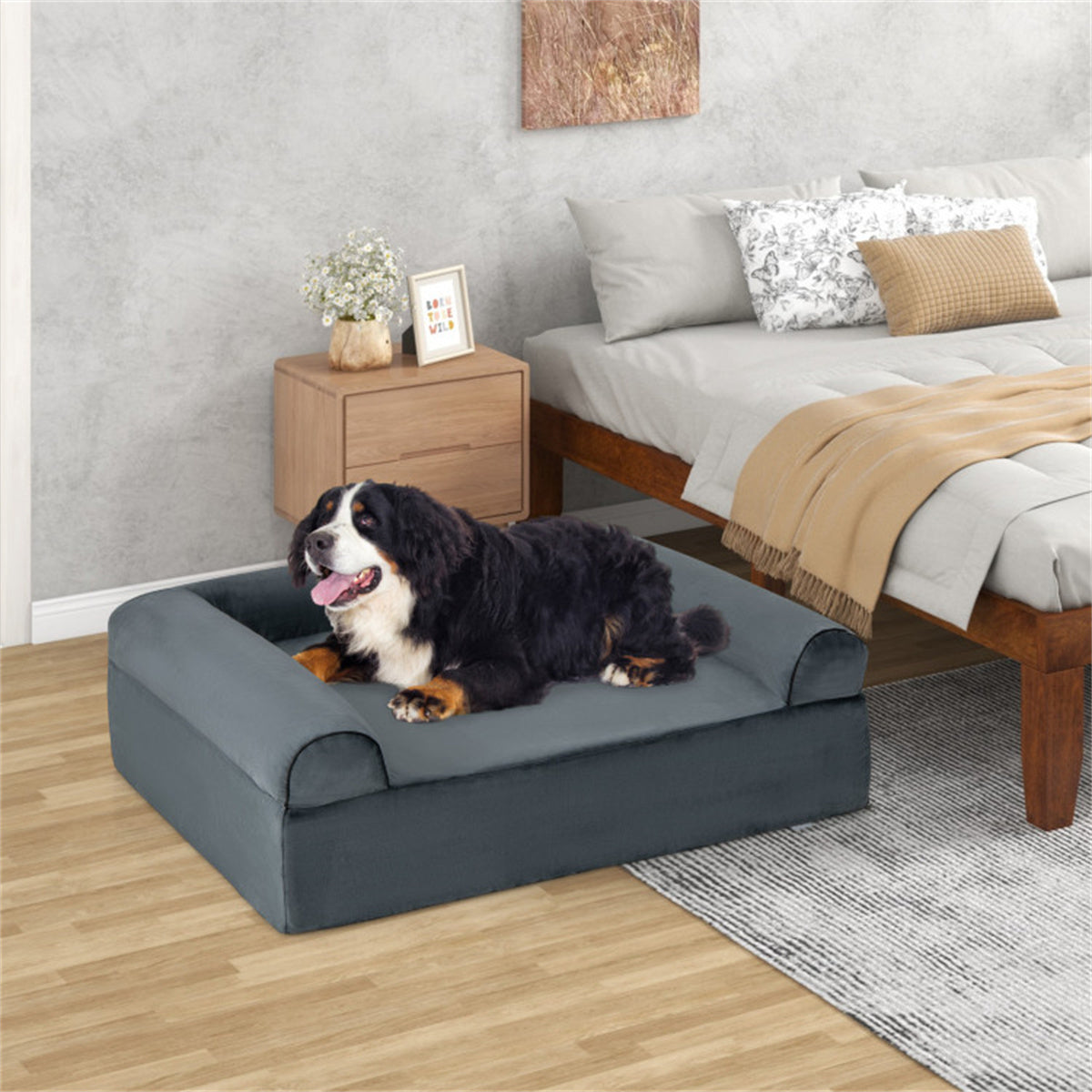 40" Orthopedic Dog Sofa Dog Bed Memory Foam Pet Bed Pet Sofa with Headrest for Large Dogs