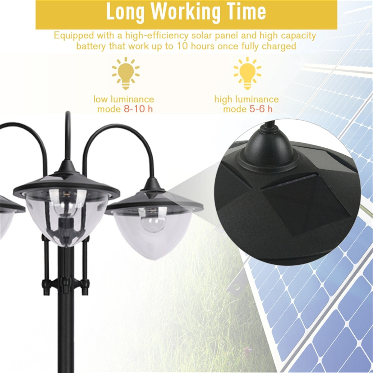 Solar Powered 3-head Solar Lamp with Planter Base / Street Light / Outdoor Ready LED Lighting