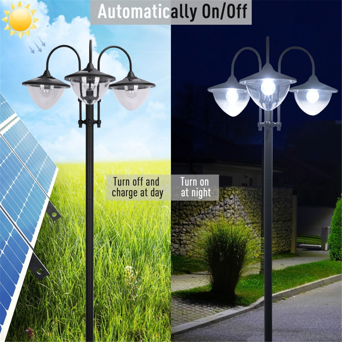 Solar Powered 3-head Solar Lamp with Planter Base / Street Light / Outdoor Ready LED Lighting