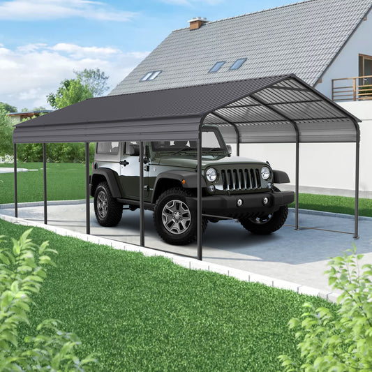 Metal Carport 12 ×20 FT Heavy Duty with Galvanized Steel Roof, Metal Canopy with Galvanized Steel Roof & Frame, Car Tent, (Gray)