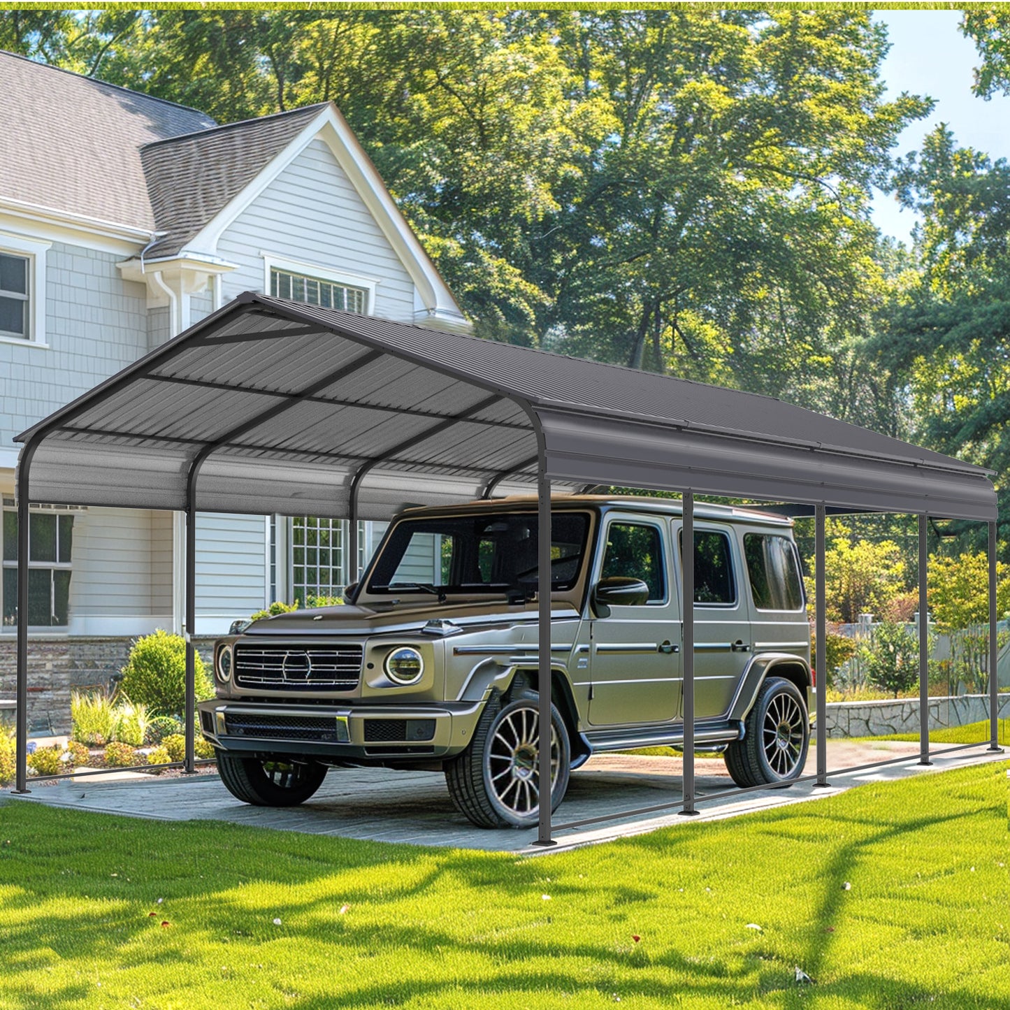 Metal Carport 12 ×20 FT Heavy Duty with Galvanized Steel Roof, Metal Canopy with Galvanized Steel Roof & Frame, Car Tent, (Gray)