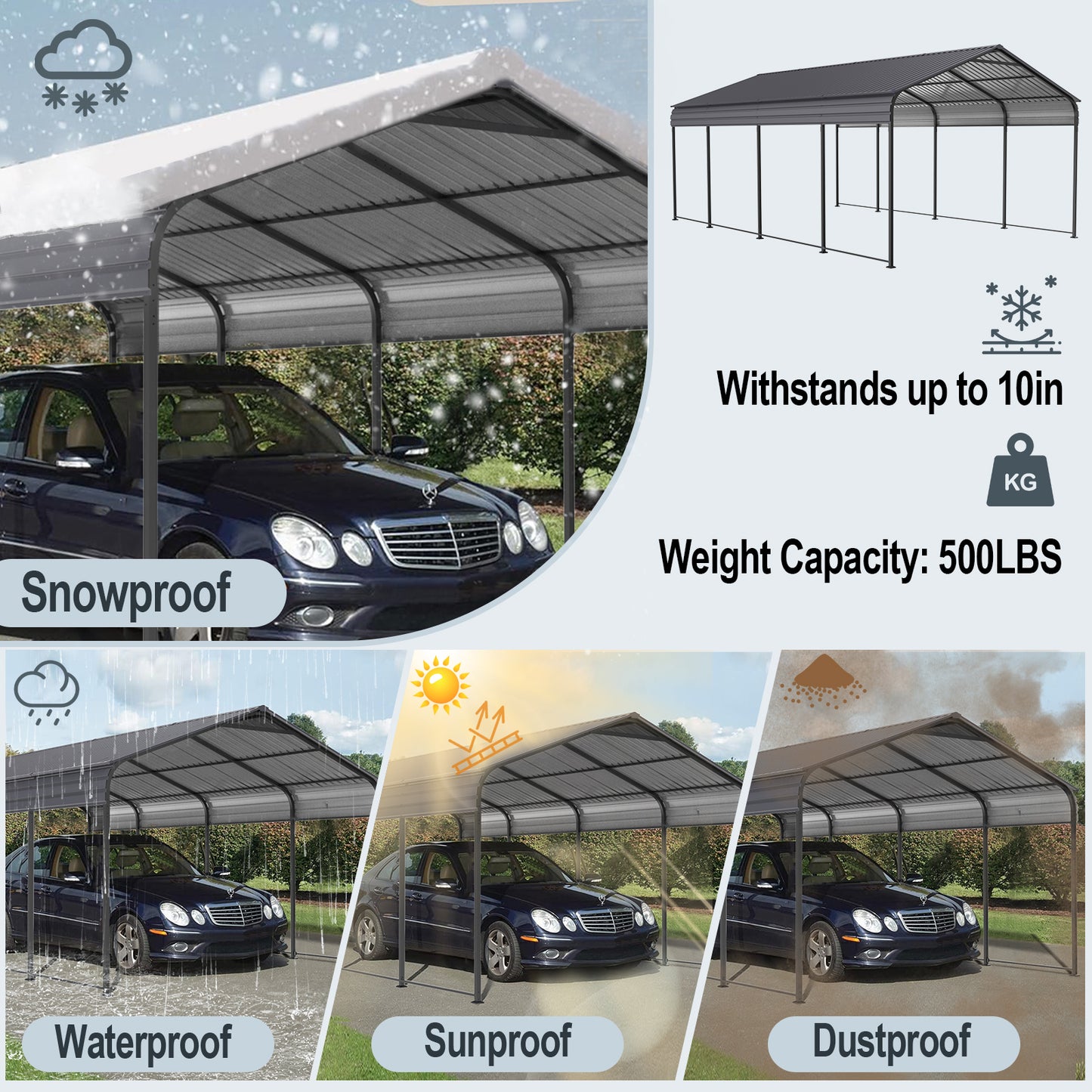 Metal Carport 12 ×20 FT Heavy Duty with Galvanized Steel Roof, Metal Canopy with Galvanized Steel Roof & Frame, Car Tent, (Gray)