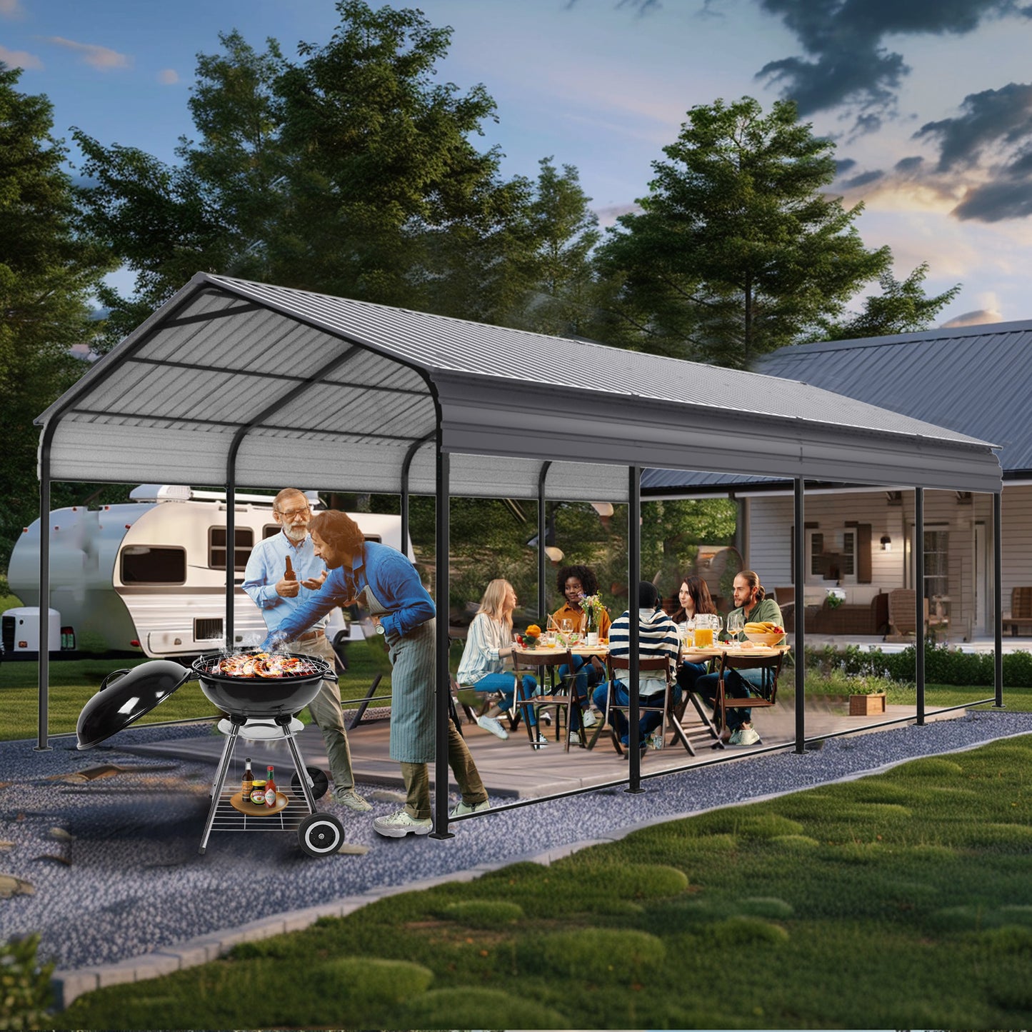 Metal Carport 12 ×20 FT Heavy Duty with Galvanized Steel Roof, Metal Canopy with Galvanized Steel Roof & Frame, Car Tent, (Gray)