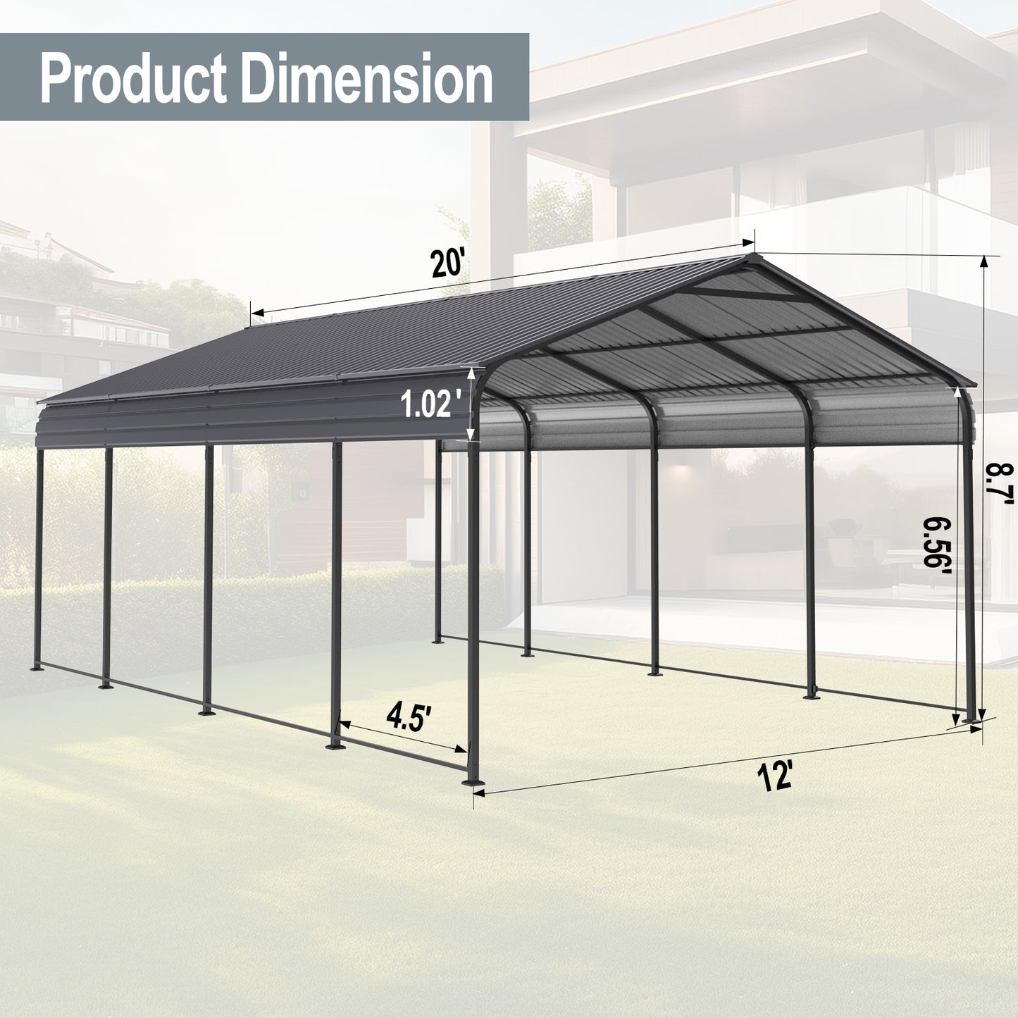 Metal Carport 12 ×20 FT Heavy Duty with Galvanized Steel Roof, Metal Canopy with Galvanized Steel Roof & Frame, Car Tent, (Gray)