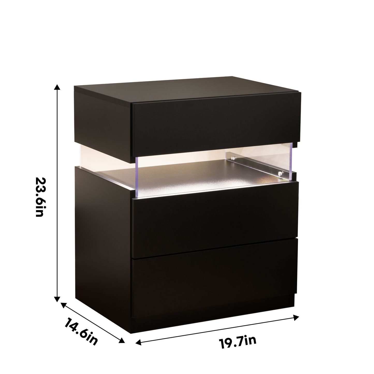 Nightstands 3 Drawer Dresser for Bedroom End Table with Acrylic Board LED Bedside Tables for Bedroom Living Room Bedside Furniture (Black)