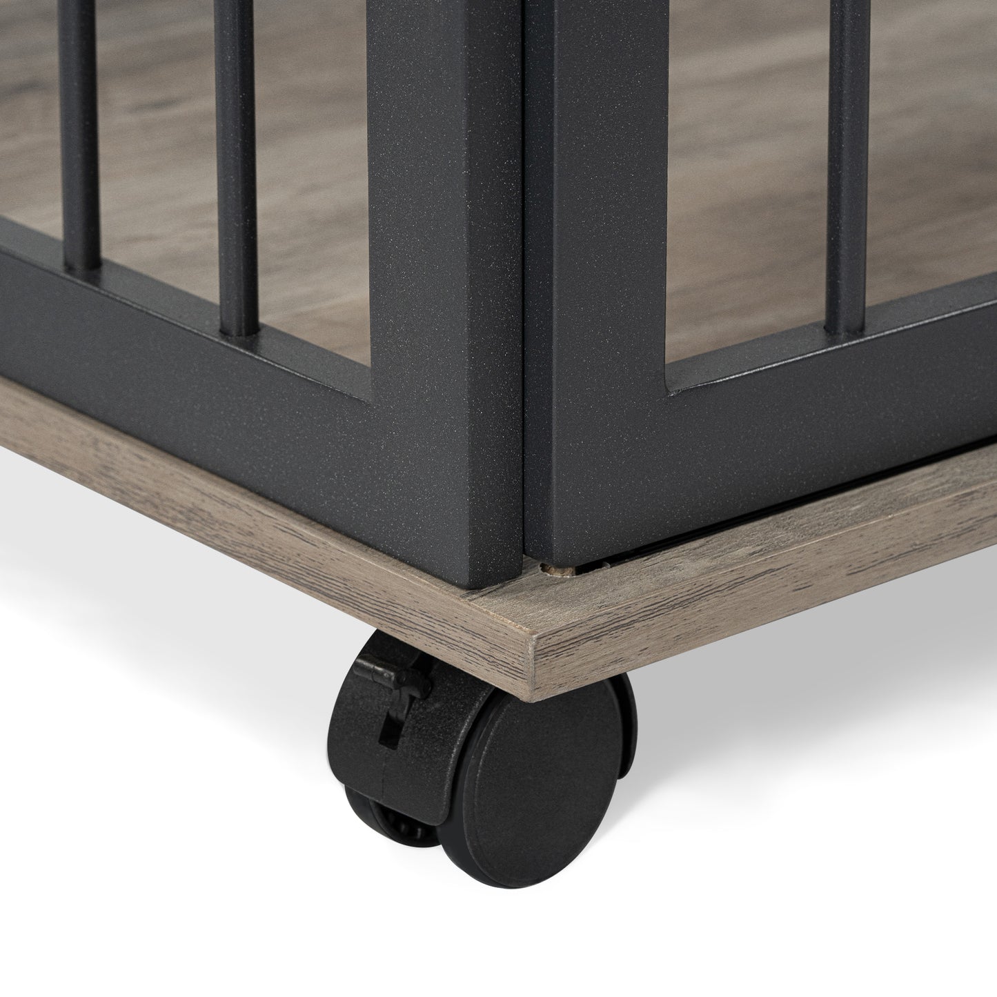 44'' Heavy Duty Large Dog Crate Furniture for Large Medium Dog with Lockable Wheels, Wooden Dog Crate Dog Kennel, End Table Crate with Double layer storage, Gray
