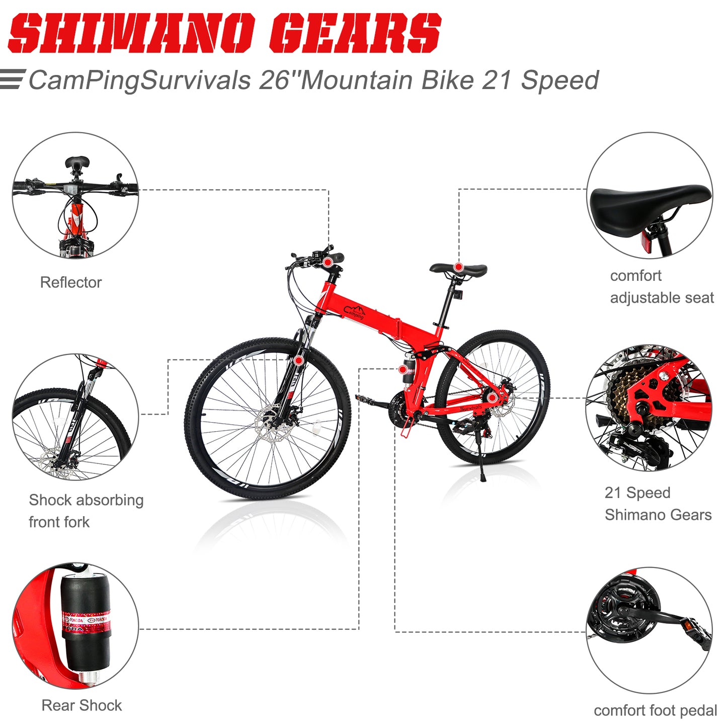 26inch Land Rover Shimano TX30 High Carbon Steel 100kg 21 Speed Red & Black Mountain Bike