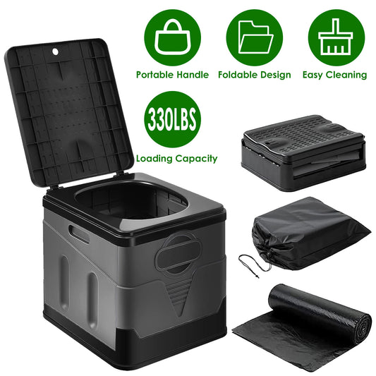 Portable Toilet with Carry Bag Foldable with Lid Trash Bags Camping Toilet Foldable