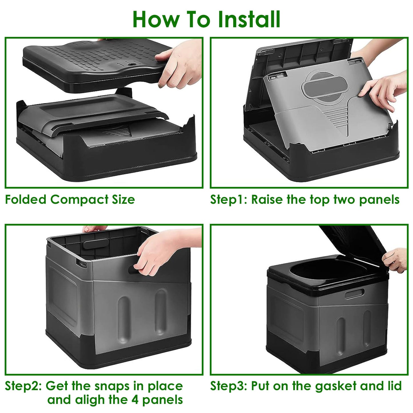 Portable Toilet with Carry Bag Foldable with Lid Trash Bags Camping Toilet Foldable