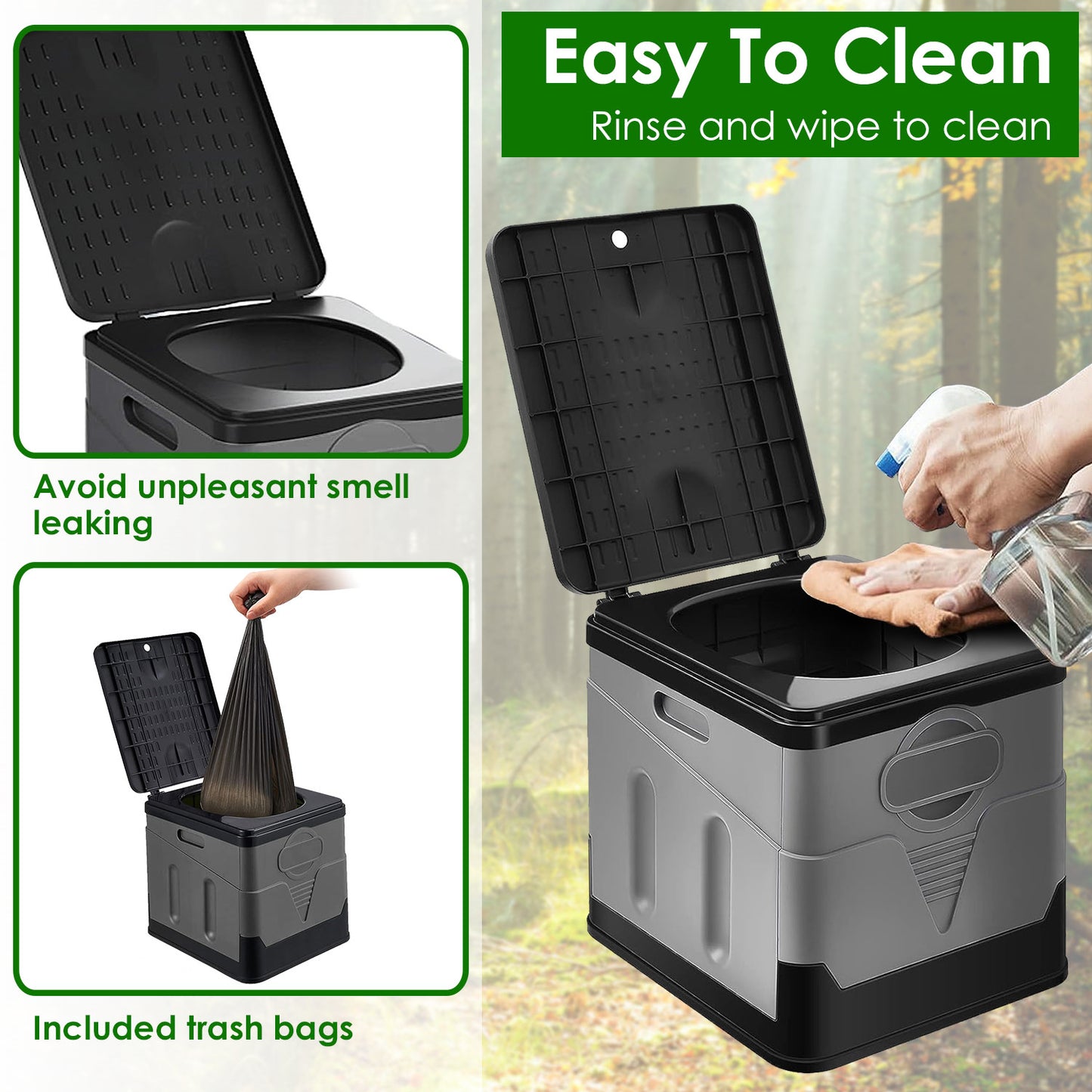 Portable Toilet with Carry Bag Foldable with Lid Trash Bags Camping Toilet Foldable