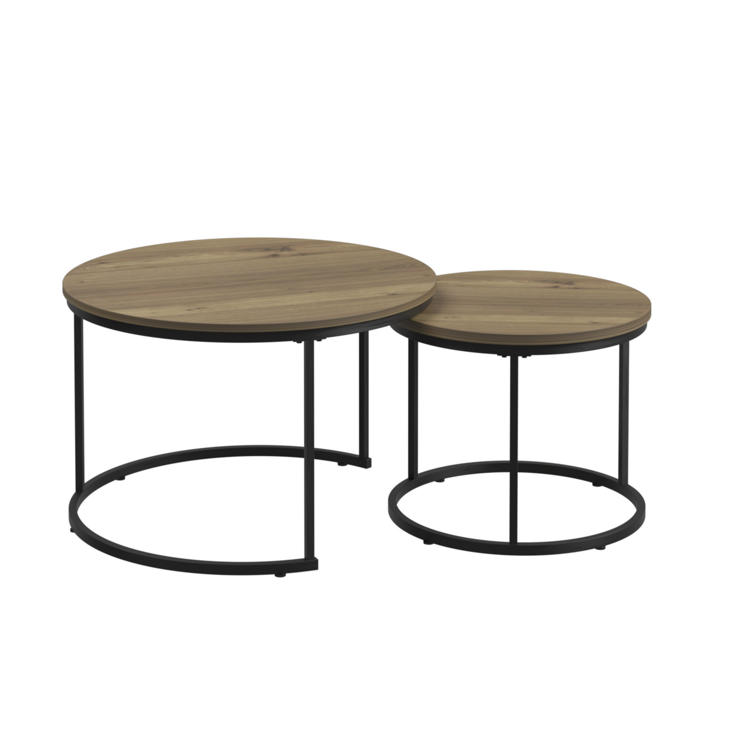 Coffee Table Set of 2, 27.6inch Round Coffee Table Industrial Wood Finish with Sturdy Metal Frame, End Table Side Tables for Living Room Bedroom Balcony Yard (Brown)
