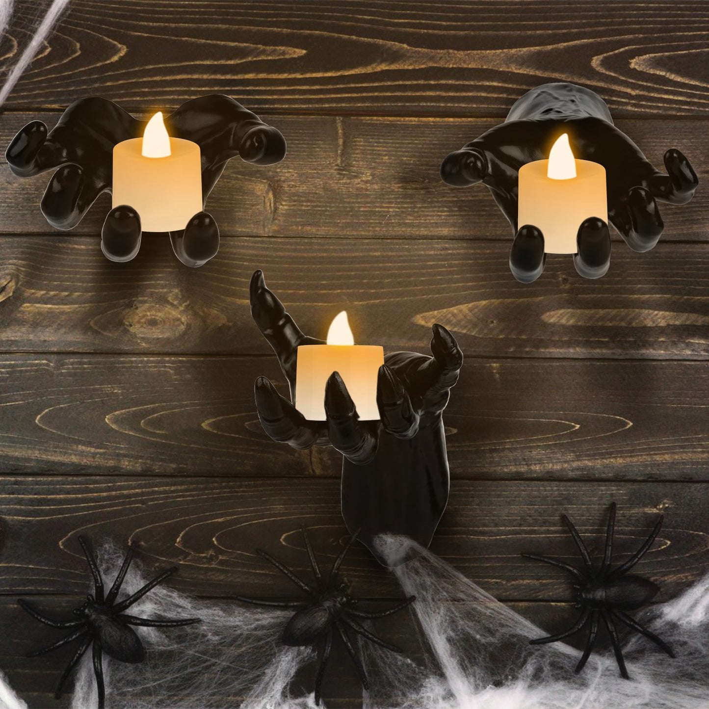 3Pcs Creepy Reaching Hands With Lighted Candles Wall Mounted Decoration Witch Devil Hand Aesthetic Goth Gothic Life-Sized Horror Sculptures