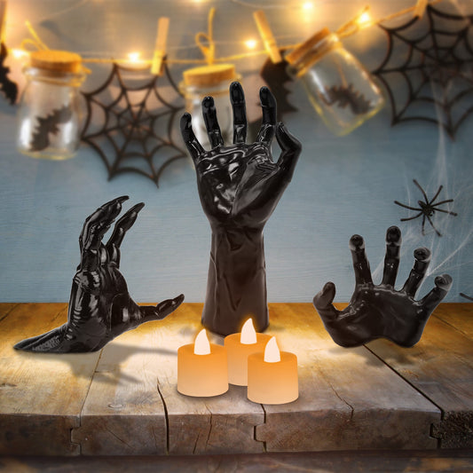 3Pcs Creepy Reaching Hands With Lighted Candles Wall Mounted Decoration Witch Devil Hand Aesthetic Goth Gothic Life-Sized Horror Sculptures