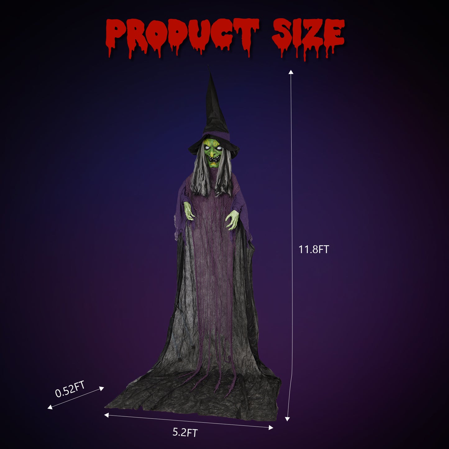 11.8ft. Life Size Hanging Witch Talking Hanging Decoration