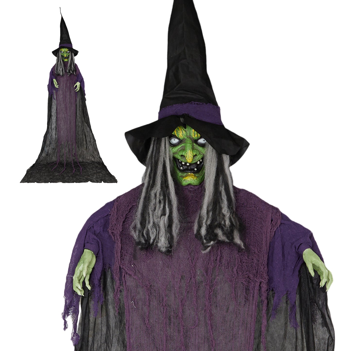 11.8ft. Life Size Hanging Witch Talking Hanging Decoration