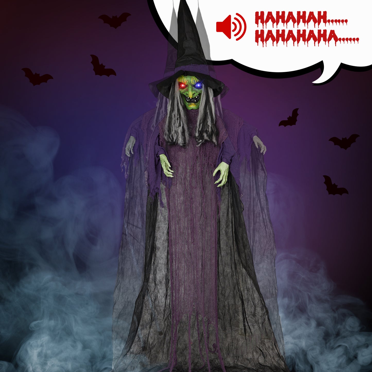 11.8ft. Life Size Hanging Witch Talking Hanging Decoration