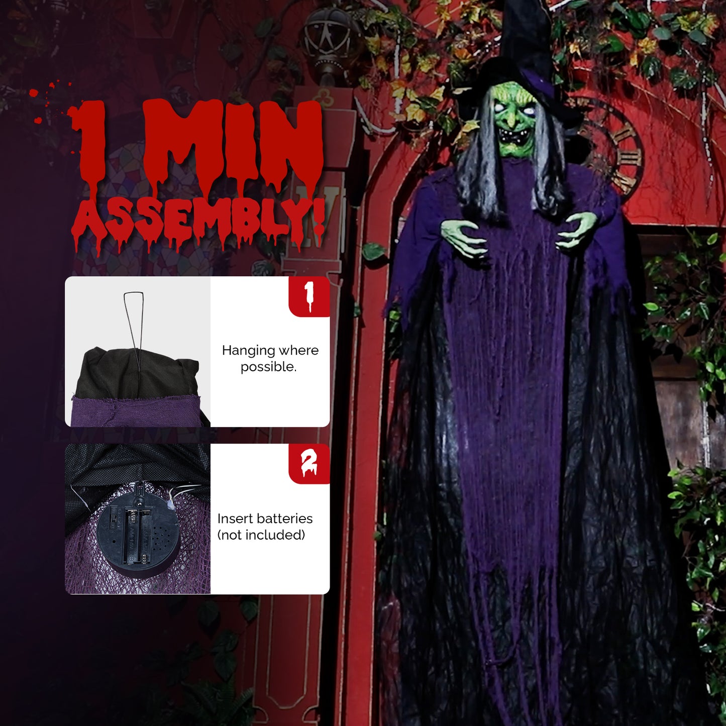 11.8ft. Life Size Hanging Witch Talking Hanging Decoration