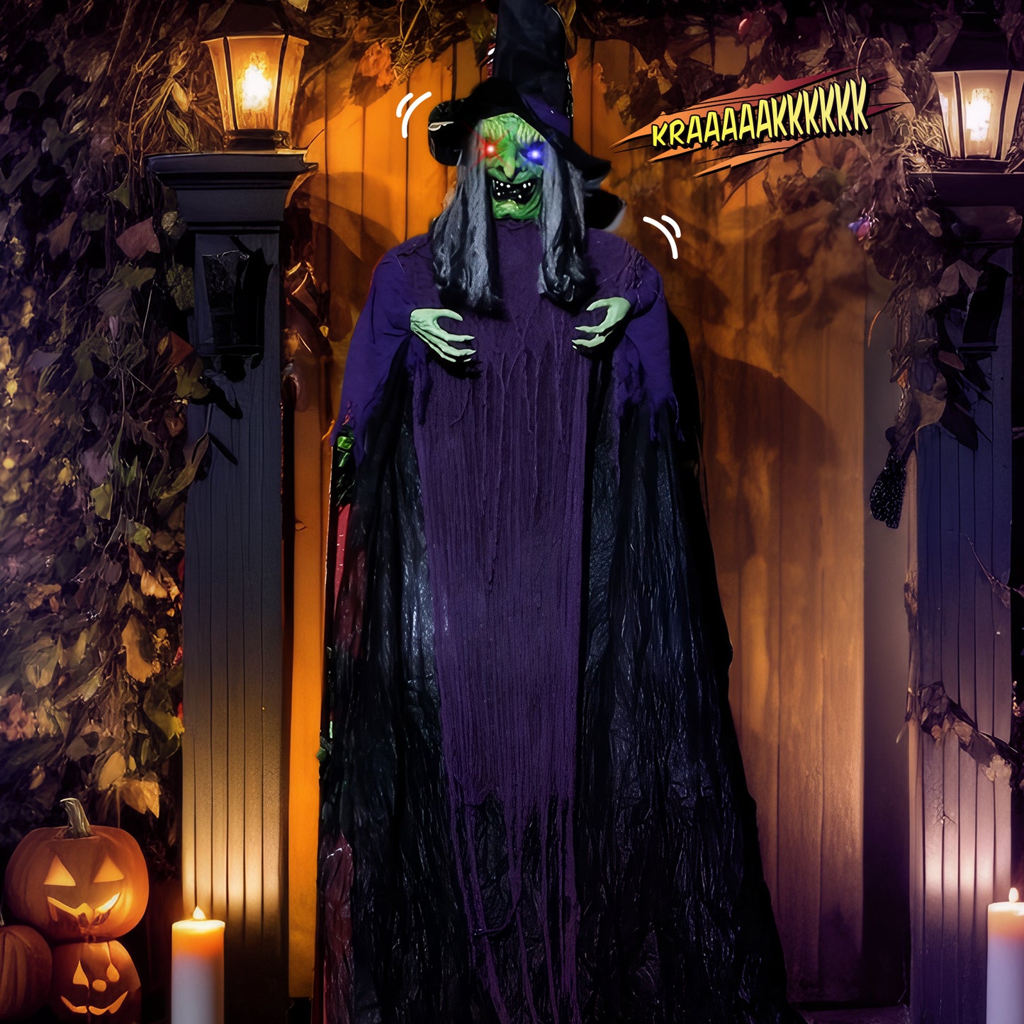 11.8ft. Life Size Hanging Witch Talking Hanging Decoration