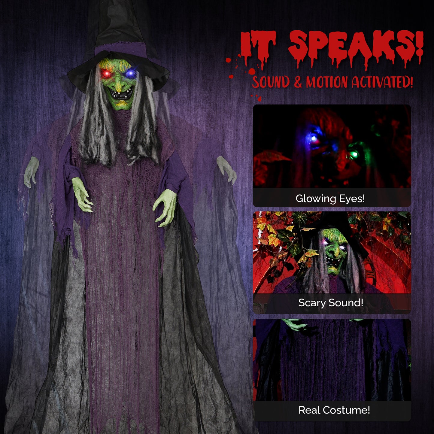 11.8ft. Life Size Hanging Witch Talking Hanging Decoration