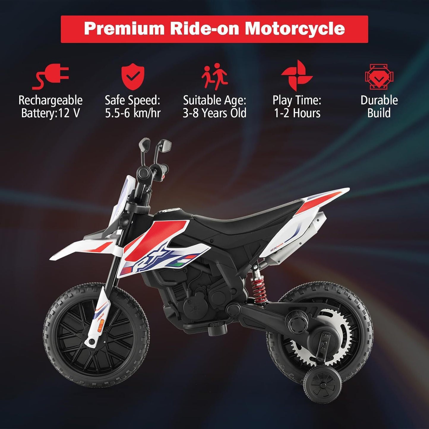 Speed up to 4MPH 12V Electric Kid Dirt Bike, Battery Powered Motorcycle