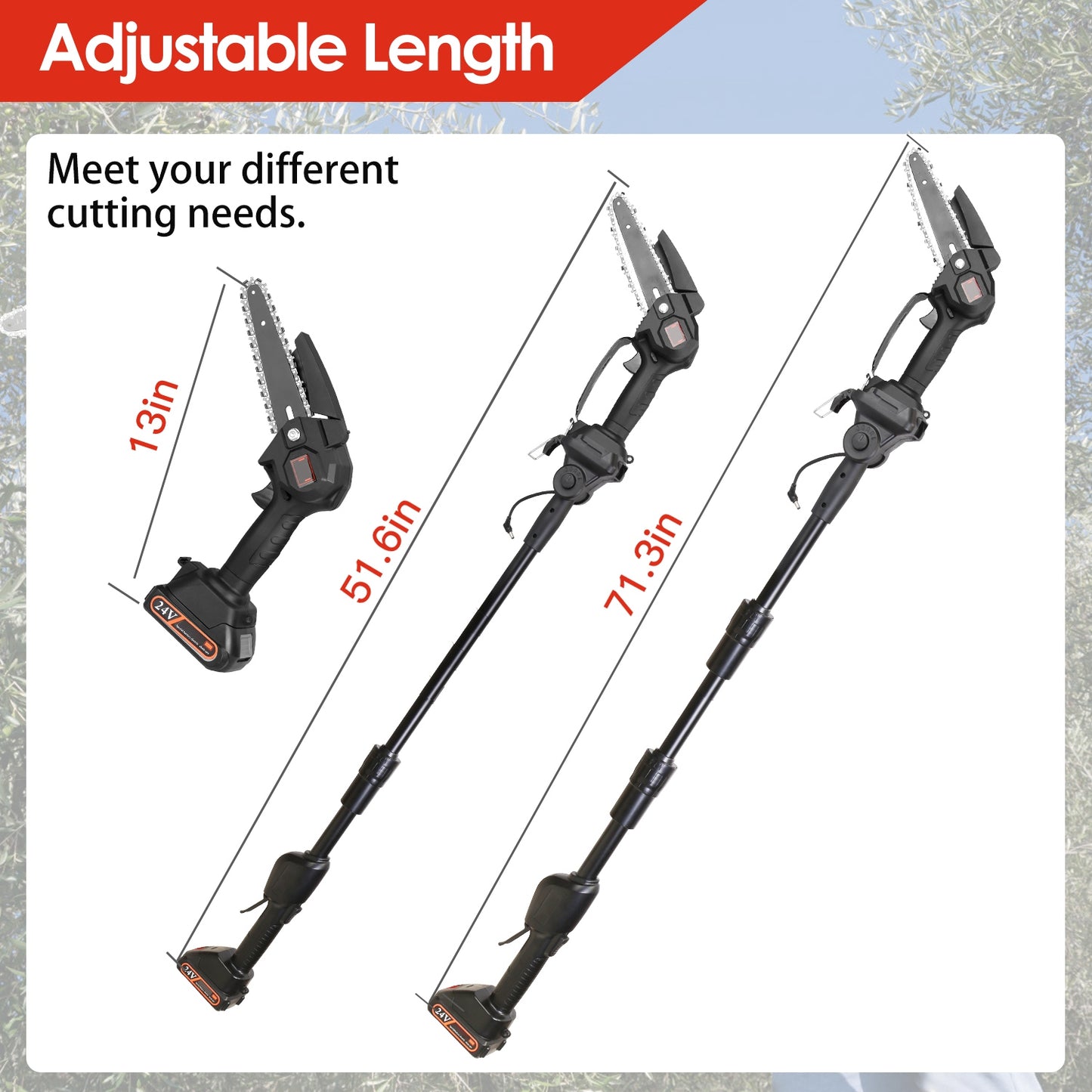 2-in-1 Cordless Pole Saw, Brushless Mini Chainsaw Cordless with Pole, 2 Pack 21500mAh Batteries Powered Pole Saws for Tree Trimming, 13ft Reach Electric Saw for Trees With Pole